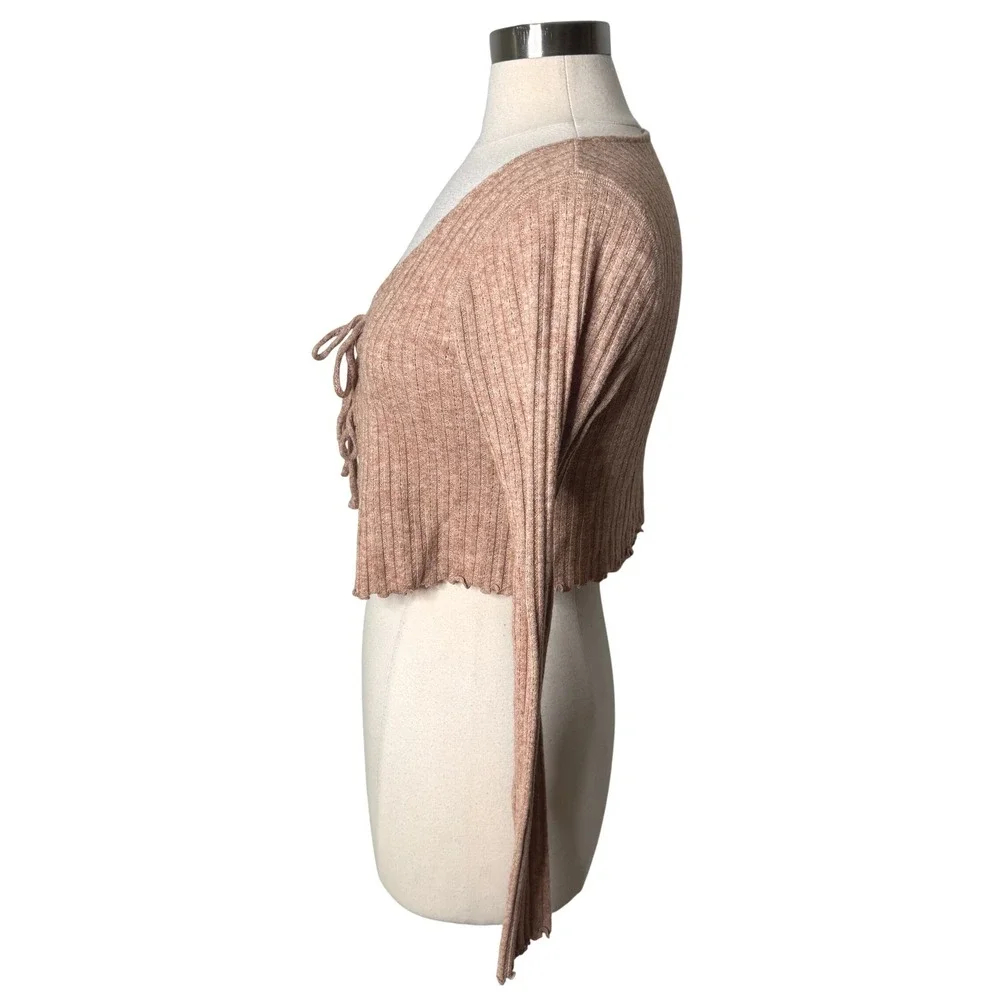 Aeropostale Long Sleeve Ribbed Double Cropped Cardigan Tan Peach Womens Large‎